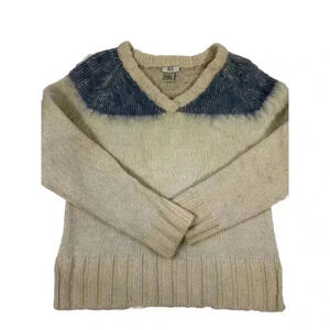 Vintage Klis Made In Italy Mohair/Wool Blend Blue & Cream Sz Lg Women’s Sweater